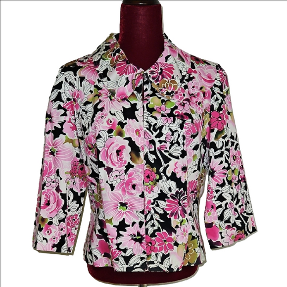 Theresa Renz Jackets & Blazers - Floral Pink Women's Jacket Size Petite Extra Large